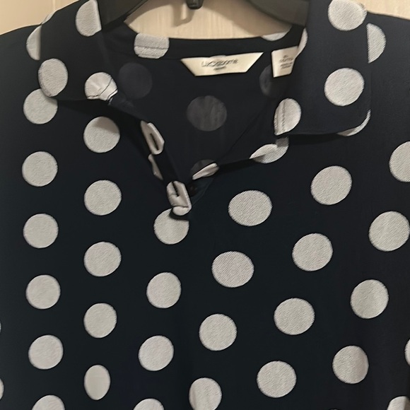 Liz Claiborne Dark Blue Sheer Lined Top with White Dots Collar Size XL - Picture 6 of 11